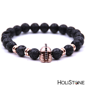 HoliStone 2pcs/Set Natural Black Matte Stone Bead with Black Zirconia Cross Lucky Charm Bracelet for Women and Men
