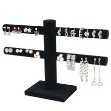 Load image into Gallery viewer, 2TRIDENTS 2 Tier T-Bar Velvet Jewelry Stand Showcase - Display Bracelets, Anklets and Watches at Home Or in Store (Black)