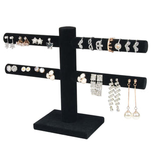 2TRIDENTS 2 Tier T-Bar Velvet Jewelry Stand Showcase - Display Bracelets, Anklets and Watches at Home Or in Store (Black)