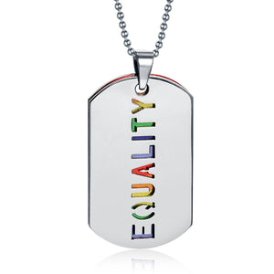 GUNGNEER Stainless Steel Gay Lesbian Pride Ring Equality Necklace LGBT Jewelry Set