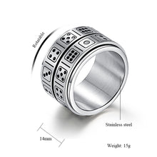 Load image into Gallery viewer, GUNGNEER Stainless Steel Punk Rotatable Double Lucky Dice Spinner Ring Casino Jewelry Men Women