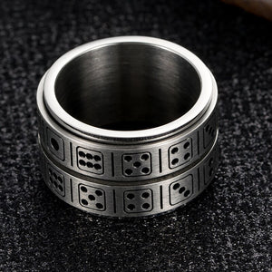 GUNGNEER Stainless Steel Punk Rotatable Double Lucky Dice Spinner Ring Casino Jewelry Men Women