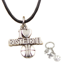 Load image into Gallery viewer, GUNGNEER I Love Basketball Necklace Keychain Black Rope Chain Sports Jewelry Set Gift