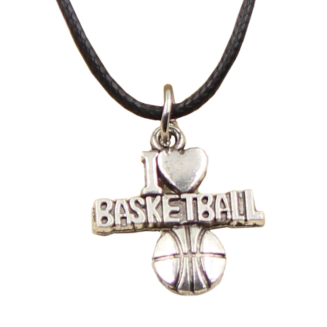 GUNGNEER I Love Basketball Necklace Black Rope Chain Sports Jewelry For Boys Girls