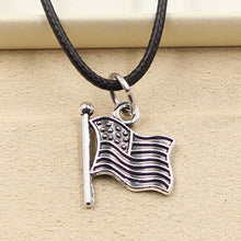 Load image into Gallery viewer, GUNGNEER Stainless Steel American Flag Pendant Necklace USA Patriot Leather Chain Jewelry