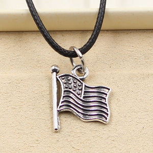 GUNGNEER Stainless Steel American Flag Pendant Necklace USA Patriot Leather Chain Jewelry