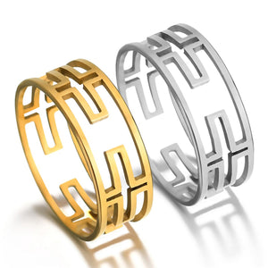 GUNGNEER Cross Ring Stainless Steel Multisize God Jesus Jewelry Accessory For Men Women