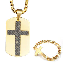 Load image into Gallery viewer, GUNGNEER Men God Cross Dog Tag Necklace Christ God Crucifix Chain Bracelet Jewelry Accessory Set