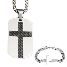 Load image into Gallery viewer, GUNGNEER Men God Cross Dog Tag Necklace Christ God Crucifix Chain Bracelet Jewelry Accessory Set