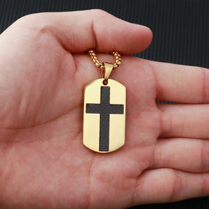 GUNGNEER Men God Cross Dog Tag Necklace Christ God Crucifix Chain Bracelet Jewelry Accessory Set