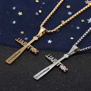 GUNGNEER Baseball Bat Cross Necklace with Bracelet Stainless Steel Jewelry Accessory Set