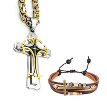 Load image into Gallery viewer, GUNGNEER Jesus Cross Bracelet Multilayer Byzantine Necklace Christian Jewelry Accessory Set