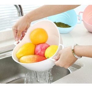 2TRIDENTS 2Pcs Washing Colander Multi-Function Basket Cook Kitchen Colander Fruit Vegetable Washing Cooking Tool (Blue)