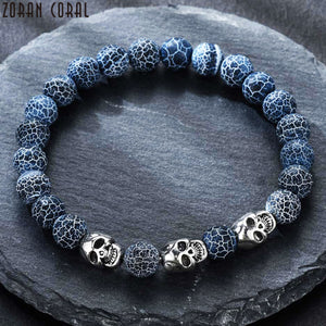 HoliStone Natural Lava Stone with Punky Skull Beaded Bracelet for Women and Men