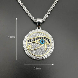 GUNGNEER Stainless Steel Egyptian Pyramid Eye of Horus Necklace Bike Chain Bracelet Jewelry Set