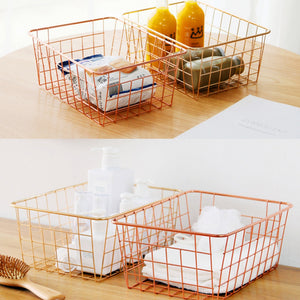 2TRIDENTS Metal Wire Storage Basket Kitchen Pantry Food Storage Organizer Basket Bin for Home, Office, Pantry, Bedroom, Closets and More (Gold)