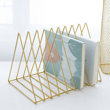 Load image into Gallery viewer, 2TRIDENTS Office Magazine Bookshelf Gold 10.2x7.2x7.3inches Rack Holder Book Stylish Decoration (Gold, M)