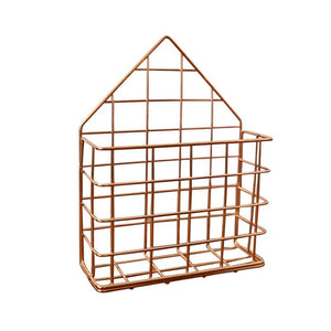 2TRIDENTS Magazine Rack Wall Mounted Rose Gold 5.7x2.17x7.28inches Storage Basket Decoration
