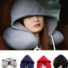 Load image into Gallery viewer, 2TRIDENTS Travel Pillow Hoodie Sleep Deeper on Flights, Road Trips Provides Exceptional Neck Support (Black)