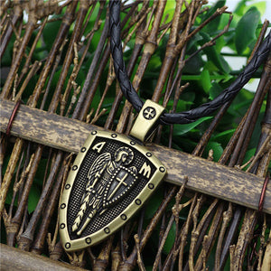 GUNGNEER St Michael Cross Shield Necklace Protect Us Pendant Jewelry For Men Women