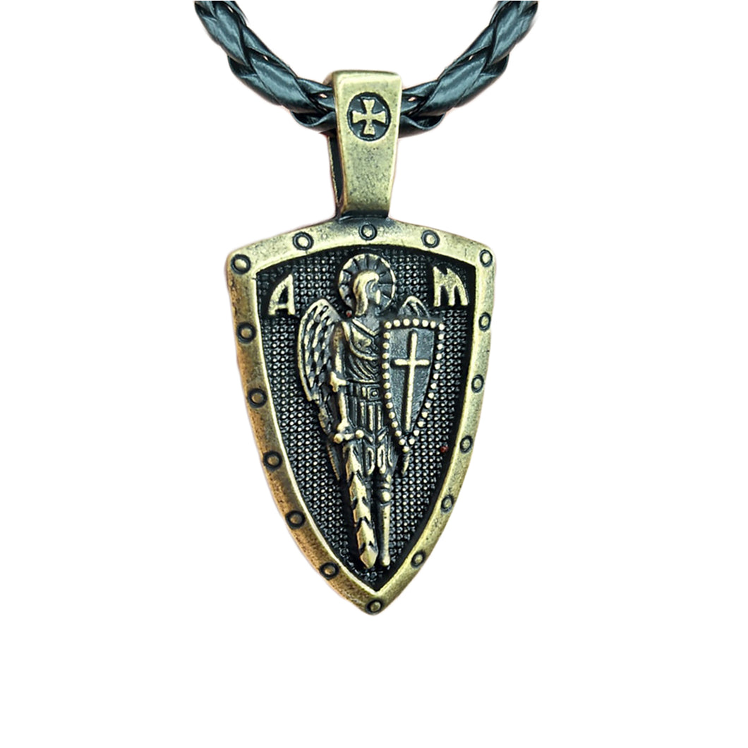 GUNGNEER St Michael Cross Shield Necklace Protect Us Pendant Jewelry For Men Women