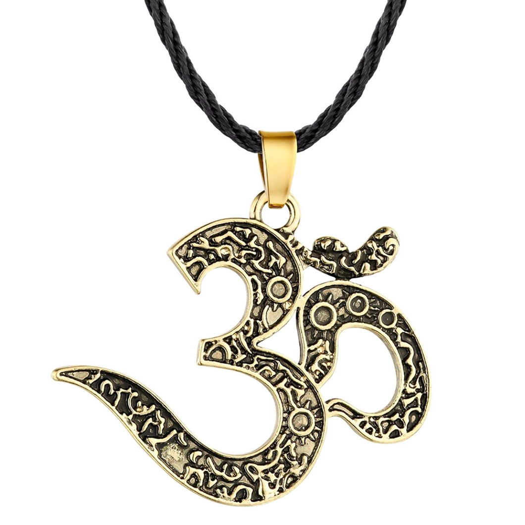 GUNGNEER Indian Om Necklace Black Rope Chain Yoga Strength Jewelry Gift For Men Women