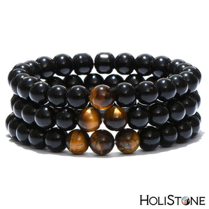 HoliStone Tiger Eye and Black Natural Stone Beads Bracelet ? Anxiety Stress Relief Yoga Beads Bracelets Chakra Healing Crystal Bracelet for Women and Men