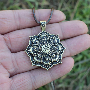 GUNGNEER Om Mandala Necklace Rope Chain Lotus Flower Jewelry Accessory For Men Women