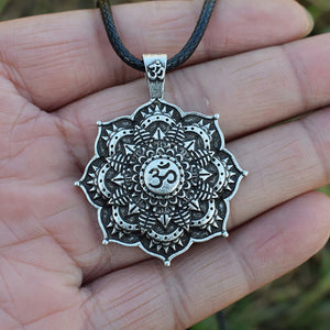 GUNGNEER Om Mandala Necklace Rope Chain Lotus Flower Jewelry Accessory For Men Women