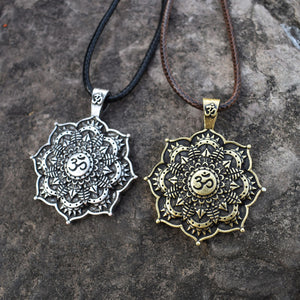 GUNGNEER Om Mandala Necklace Rope Chain Lotus Flower Jewelry Accessory For Men Women