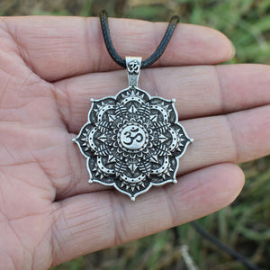 GUNGNEER Om Mandala Necklace Rope Chain Lotus Flower Jewelry Accessory For Men Women
