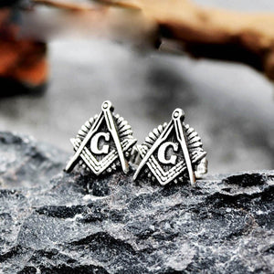 GUNGNEER Masonic Earrings Stainless Steel Free Mason Past Master Accessories For Men