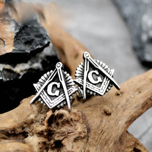 GUNGNEER Masonic Earrings Stainless Steel Free Mason Past Master Accessories For Men