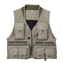 Load image into Gallery viewer, 2TRIDENTS Fishing Vest Breathable Openwork Photography Work Multi-Pockets for Outdoors Activities (Army Green, L)