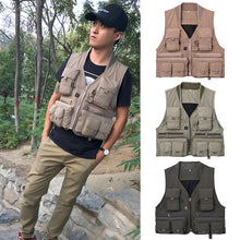 Load image into Gallery viewer, 2TRIDENTS Fishing Vest Breathable Openwork Photography Work Multi-Pockets for Outdoors Activities (Army Green, L)