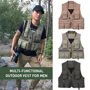 2TRIDENTS Fishing Vest Breathable Openwork Photography Work Multi-Pockets for Outdoors Activities (Army Green, L)
