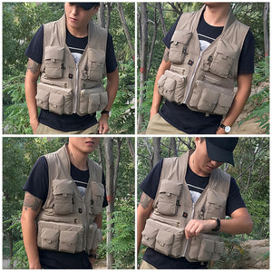 2TRIDENTS Fishing Vest Breathable Openwork Photography Work Multi-Pockets for Outdoors Activities (Army Green, L)