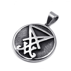 GUNGNEER Stainless Steel Sigil Of Lucifer Pendant Necklace Biker Jewelry Accessory For Men