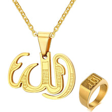 Load image into Gallery viewer, GUNGNEER Stainless Steel Islamic Muslim Allah Necklace Signet Ring Jewelry Accessory Set