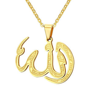 GUNGNEER Stainless Steel Islamic Muslim Allah Necklace Signet Ring Jewelry Accessory Set