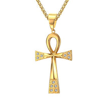 Load image into Gallery viewer, GUNGNEER Key To Life Egypt Cross Ankh Stainless Steel Necklace Rotatable Chain Ring Jewelry Set