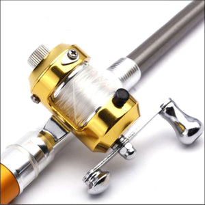 2TRIDENTS Portable Fish Rod Pen Pocket Telescopic Mini Fishing Pole Pen Shape Folded Fishing Rod with Reel Wheel (Black)