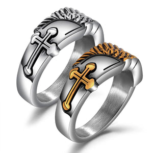 GUNGNEER Christian Cross Ring Stainless Steel Christ God Jewelry Accessory For Men Women