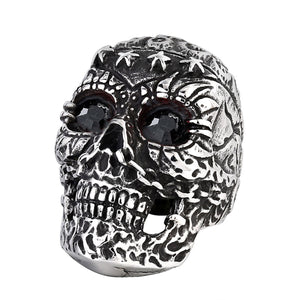 GUNGNEER Punk Gothic Stainless Steel Sugar Skull Ring Halloween Jewelry Accessories Men Women