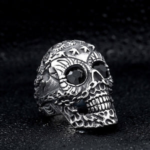 GUNGNEER Punk Gothic Stainless Steel Sugar Skull Ring Halloween Jewelry Accessories Men Women