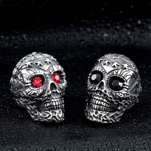 GUNGNEER Punk Gothic Stainless Steel Sugar Skull Necklace Ring Halloween Jewelry Set Men Women