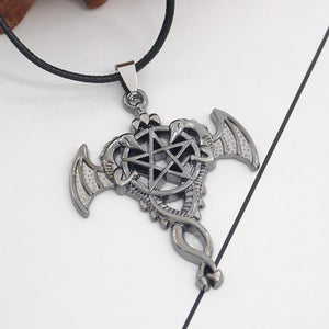 GUNGNEER Vintage Wicca Pentagram Dragon Necklace Hand-woven Twisted Bracelet Jewelry Set