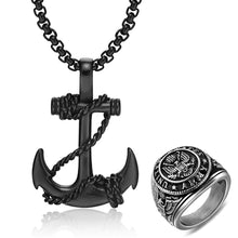 Load image into Gallery viewer, GUNGNEER US Military Army Ring Anchor and Rope Necklace USMC Military Men&#39;s Jewelry Combo