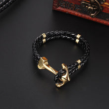 Load image into Gallery viewer, GUNGNEER Men Stainless Steel Anchor Necklace Leather Bracelet United State Military Jewelry Set