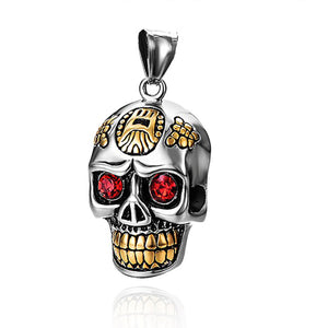 GUNGNEER Punk Gothic Stainless Steel Sugar Skull Necklace Ring Halloween Jewelry Set Men Women